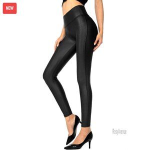 Faux Leather Leggings High Waisted Stretch Tummy Control Workout Yoga